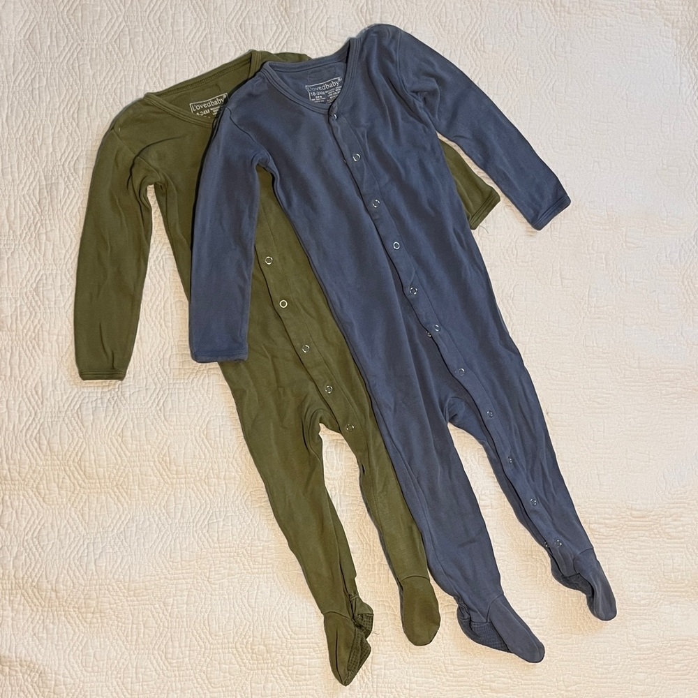L'ovedbaby Olive and Slate Footed Pajamas - Bundle of 2